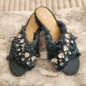 Vince Camuto Denim Jewel Blue Embellished Mules,New